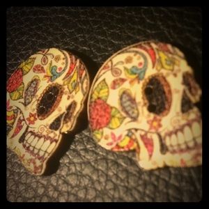 💀☠️💀LOT OF 16 BUTTONS!- WOOD CRAFTED SUGAR SKULL